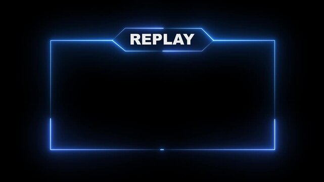 Replay neon frame animation with neon box frame. Animated neon replay streaming Icon. Neon looped light frame for replay video a transparent background. replay Frame - Animated.