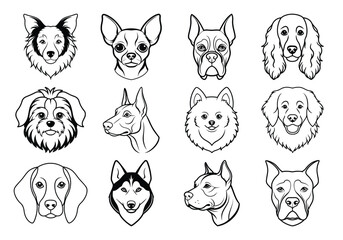 Fototapeta premium Minimal Dog Head Line Art, Canine Outline Drawing for Tattoo Design on white background