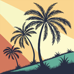 Tropical Sunset Palm Trees Silhouette Serene Evening Scenery