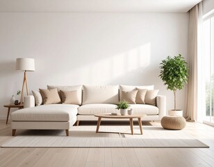 Obraz premium Modern living room with stylish sofa and cozy decor