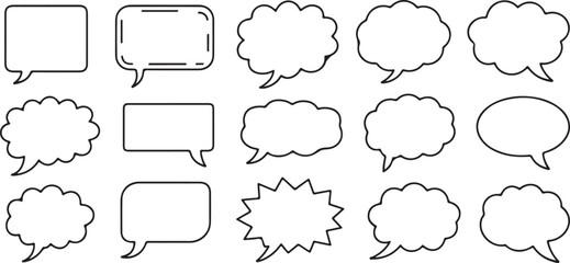 Black Outline Speech Bubbles Set Various Shapes Rectangular Square Round Cloud Thought Bubbles Text Boxes Blank Templates
