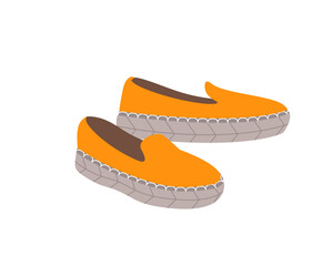 Espadrilles or modern closed-toe sandals with flat rope sole and canvas upper. Fashion trendy summer footwear. Colored vector illustration of women's open shoes isolated on white. Female footwear.