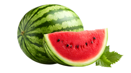 Freshly sliced watermelon showcasing vibrant red flesh and green rind, perfect for summer picnics and healthy snacks