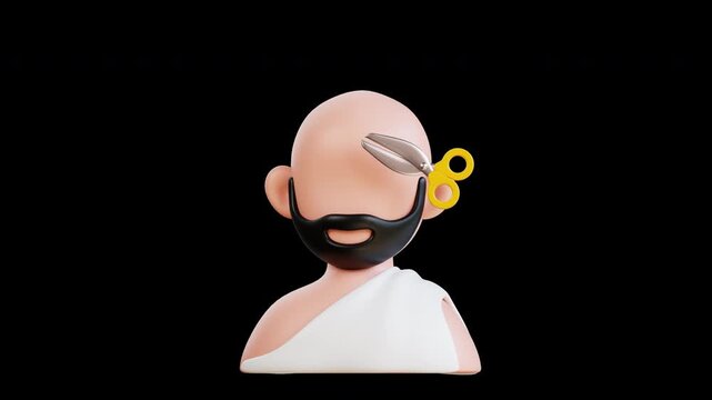 Video Animation 3D icon representing the Tahallul ritual in Hajj, showing the act of cutting hair as a symbol of completing key pilgrimage rites. Ideal for Hajj-related apps, websites, and educational