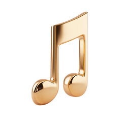 A golden three - dimensional music note icon, with bright luster, simple shape, artistic, PNG transparent background, music material image.