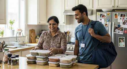 Social worker bringing food to indian family in need