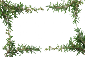 Rosemary branches frame a white background