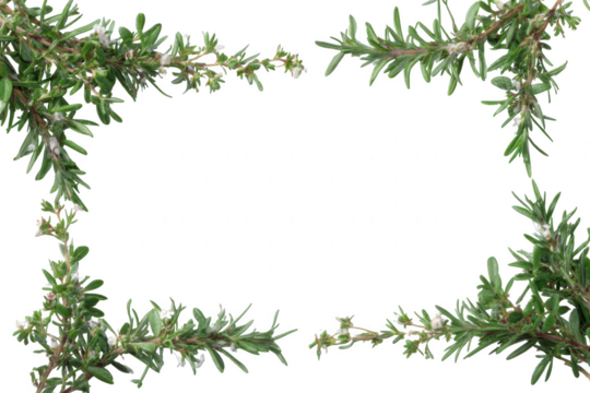 Rosemary branches frame a white background
