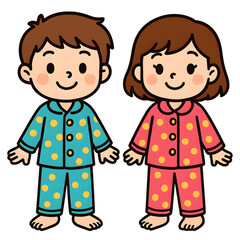 Fototapeta premium Cute Kids Clipart in Costume Themes , Cheerful cartoon children in colorful pajamas representing friendship and fun in bedtime attire for playful and imaginative concepts