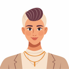 Flat avatar vector of a non-binary character with a neutral outfit and short hair, soft expression, inclusive and modern design