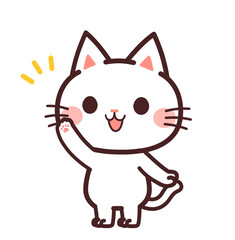 手を挙げる猫のかわいいキャラクター　イラスト素材