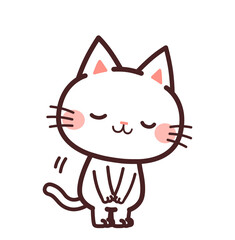お辞儀する猫のかわいいキャラクター　右向き　イラスト素材