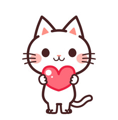 ハートを持っている猫のかわいいキャラクター　イラスト素材