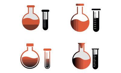 Vector icon set of lab glassware including flasks and test tubes in filled style
