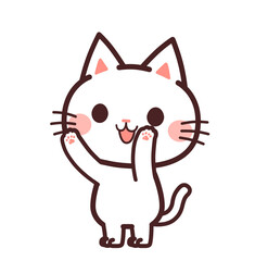 両手を挙げる猫のかわいいキャラクター　イラスト素材