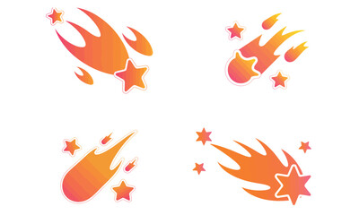 Colorful vector icon set of shooting stars and meteors in gradient style
