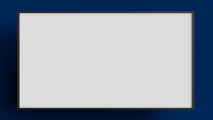 Obraz premium Blank white banner on blue background as a mockup for advertising, template, background, 3D visualization, wallpaper