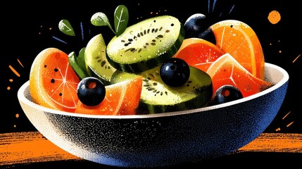 Digital Painting of a Colorful Fruit Salad in a Bowl