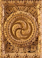 PISTOIA, ITALY - MARCH 16, 2025: The marble medieval floral relief in church Chiesa di San Francesco.