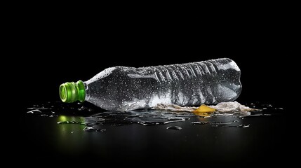 Discarded Plastic Bottle on Dark Reflective Surface