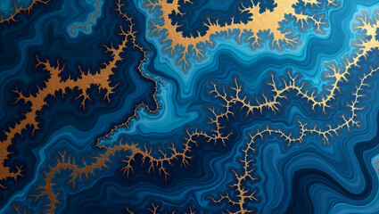 Elegant Blue and Gold Liquid Marble Texture
