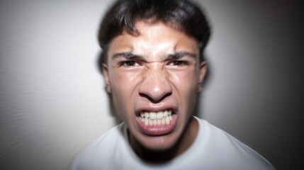 Fiercely emotive young man expressing raw intensity, aligned with World Anger Day, energy release, vibrant urban tensions