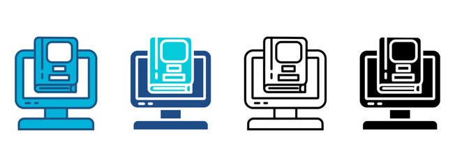 Ebook Icon Set With Multiple Styles. Vector Illustration