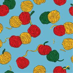 Vector illustration seamless pattern of pasta and spaghetti with tomato for kitchen wall poster