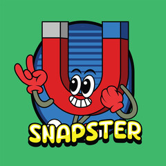 Cute magnet back to school in retro cartoon character illustration