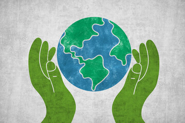 hands cradling earth in a colorful illustration