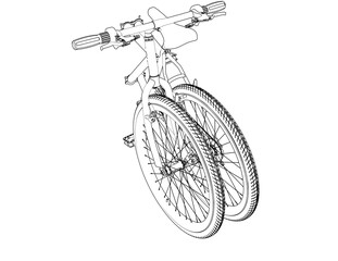 Future Mobility: Portable Folding Bike Wireframe. Intricate Technical Blueprint of Compact Design for Eco-Friendly Urban Transport. Monochrome Vector Illustration and Innovative Engineering Concept.