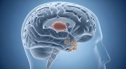 Medical Illustration of Human Brain with Pituitary Gland and Endocrine System