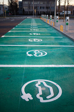 electric car chargers in a parking place