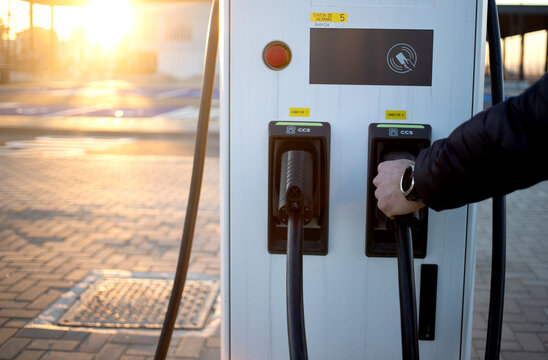 electric car chargers in a parking place