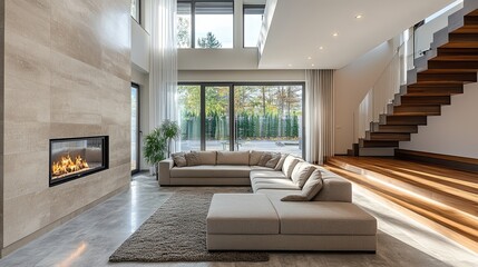 Fototapeta premium Modern heating solutions for a house under construction or renovation with eco-friendly design.