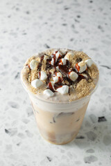 A view of a marshmallow coffee drink.