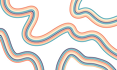  abstract background in a futuristic retro or vintage 1980s style, with colorful lines forming a path. Vector illustration. A minimal design idea isolated in white background