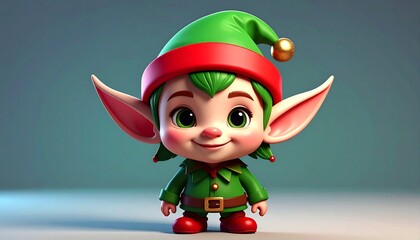 Cartoon Christmas Elf Character With Big Ears in Green and Red, A Sweet and Adorable Elf Ready to Celebrate the Holidays