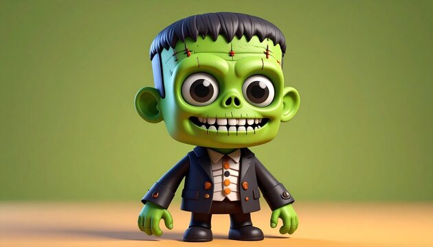 Charming Cartoon Frankenstein Figure: A Delightful Halloween Character, A Cheerful Frankenstein's Monster Perfect for Playful Halloween Themes - Powered by Adobe