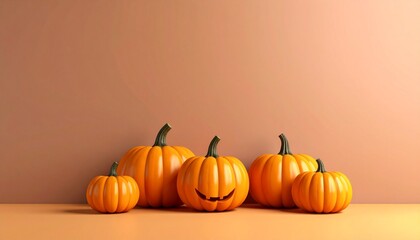 Pumpkin Patch Delights: A Whimsical Display of Autumn's Bountiful Harvest, Festive Fall Display of Pumpkins Against a Warm, Earth-Toned Backdrop
