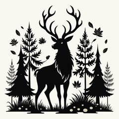 Majestic stag rendered as a stark black silhouette elegant wildlife art