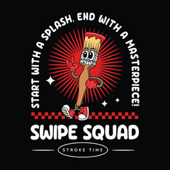 Cute paintbrush back to school in retro cartoon character illustration