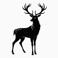 Majestic black silhouette of a stag with large antlers standing proudly