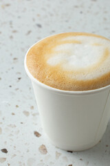 A view of a latte coffee drink.