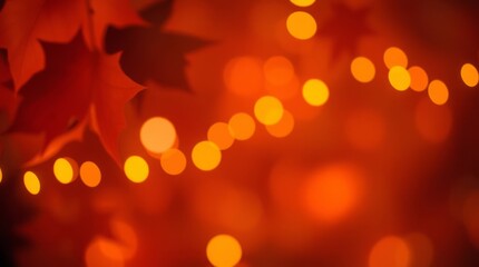 Autumnal Elegance: A warm, inviting tapestry of autumn hues, with bokeh lights dancing alongside delicate maple leaves, evoking a sense of cozy elegance and seasonal beauty.