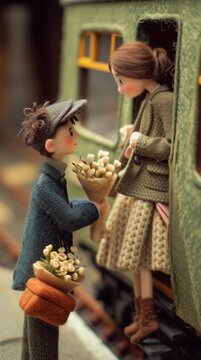 paar, mann, frau, bahnhof, abschied, comic, gemalt, zeichentrick, film, animiert, stoffiguren, ehepaar, antrag, liebe, verliebt, romantisch, mann, frau, ku&szlig;, frau, leute, familie, liebe, kind, park, 2