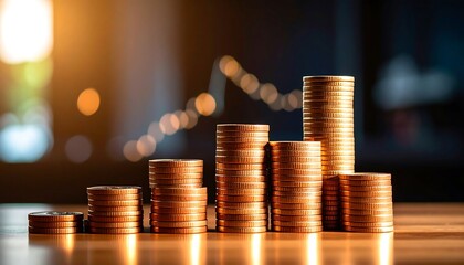 Stacks of coins rising then falling