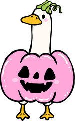 Cute Halloween Silly Goose doodle spooky pumpkin goose hand drawn