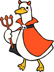 Cute Halloween Silly Goose doodle devil goose hand drawn