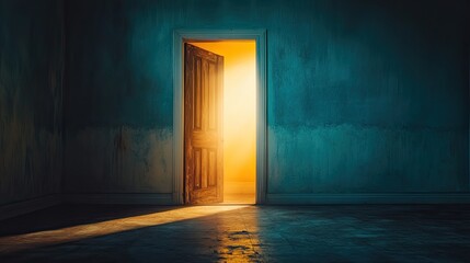 Light Shining from an Open Door into a Dark Room, Creating a Mysterious Atmosphere